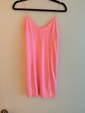 Meshki Neon Pink Slip Dress with Spaghetti Straps